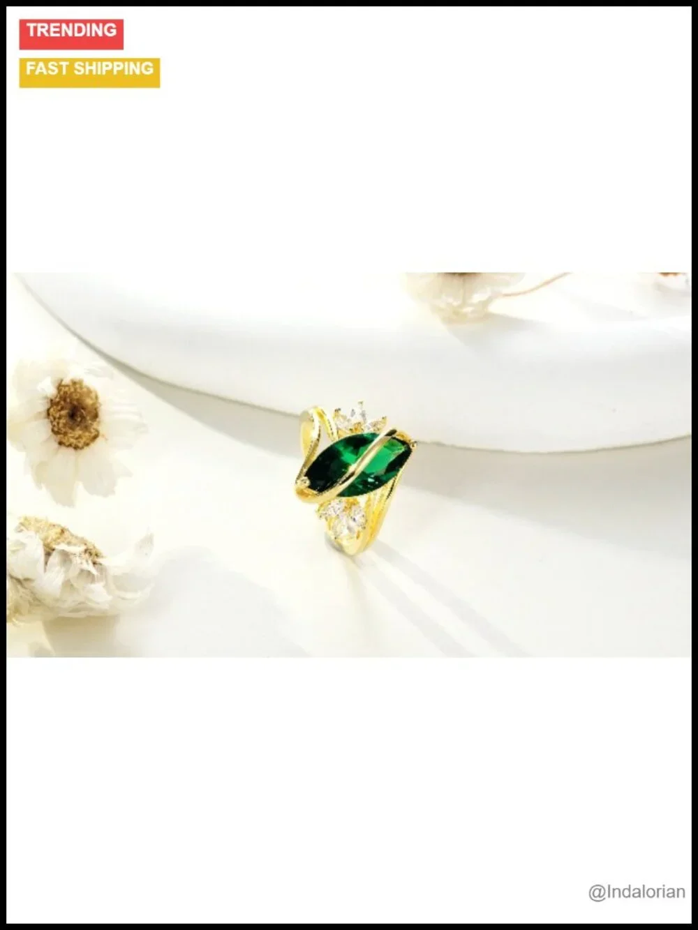 925 Sterling Silver Marquise Created Emerald Engagement Ring